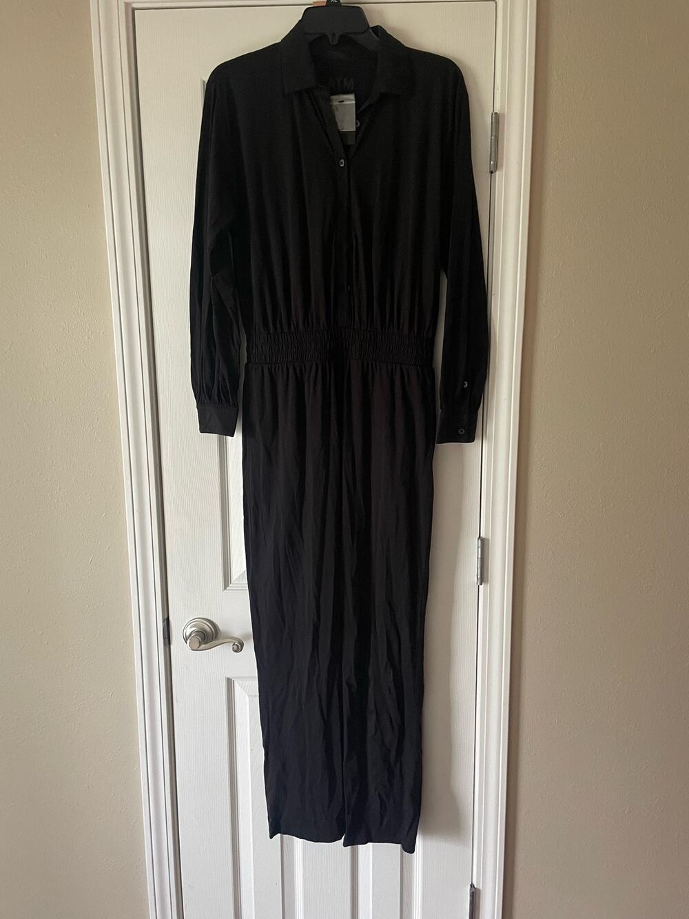 ATM (Anthony Thomas Melilio) Blk Jersey Lg/Sleeve Elastic waist Jumpsuit, A15